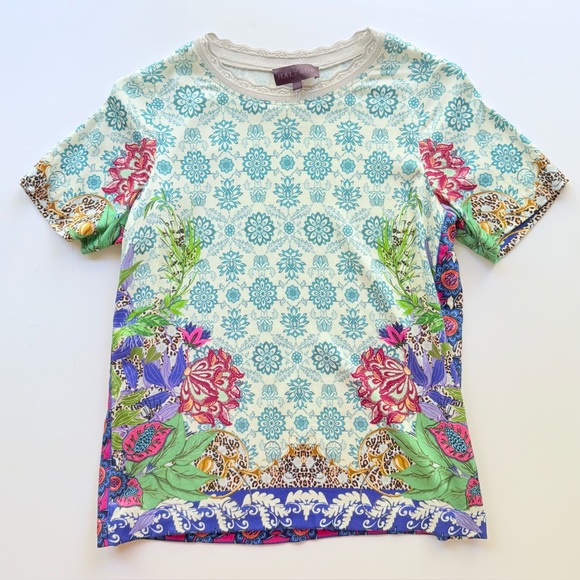 Hale Bob Tops - Haley Bob Floral Multicolor Print Stretch Viscose Jersey Tee XS
